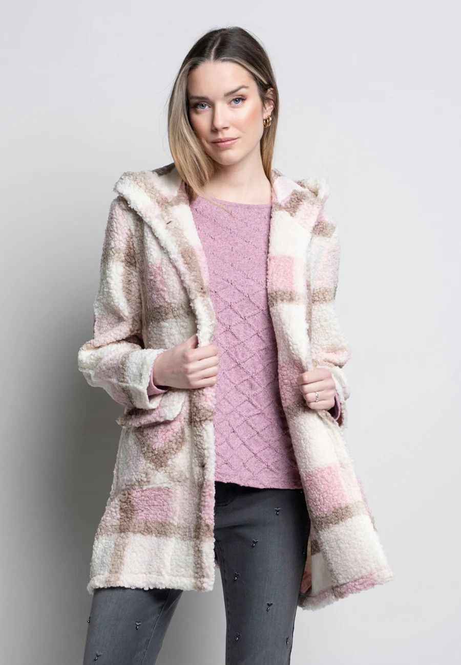 Plaid teddy bear coat w/ hood
