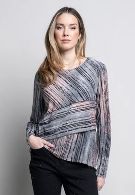 Asymmetrical print boat neck top