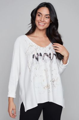 Foil print v-neck top