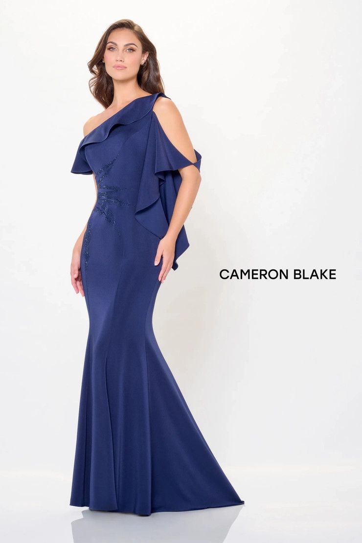 Asymmetrical off the shoulder crepe gown , Color: Navy, Size: 16W