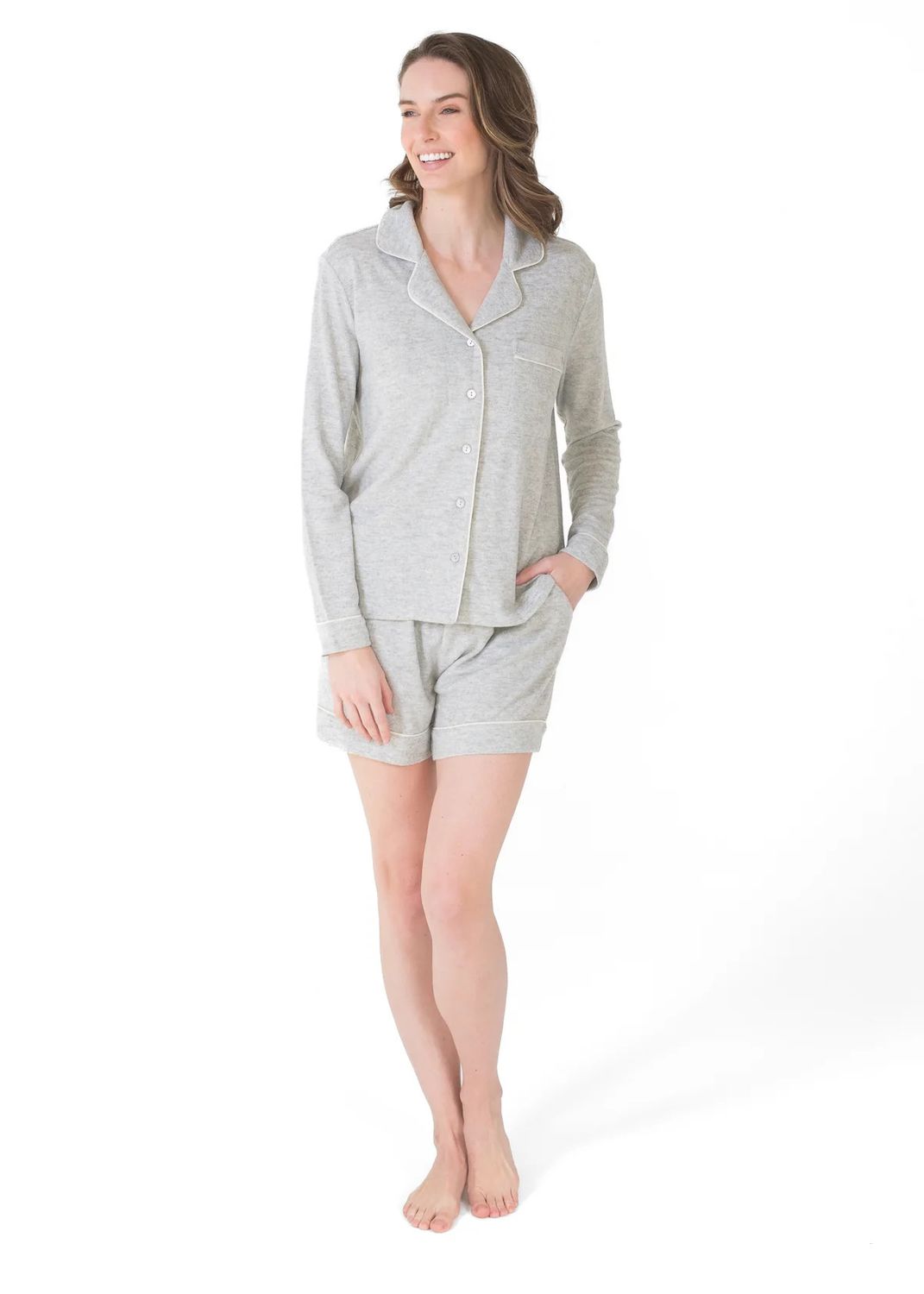2pc notch collar short set , Color: Grey Mix, Size: S