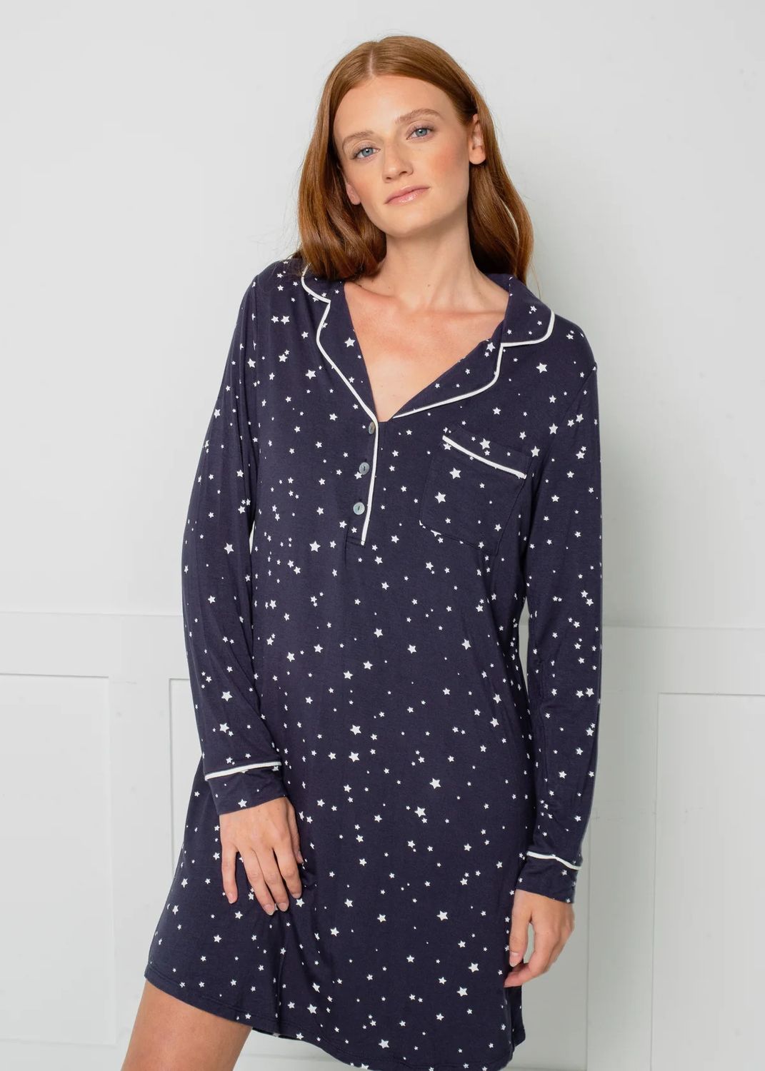 Notch collar night shirt 