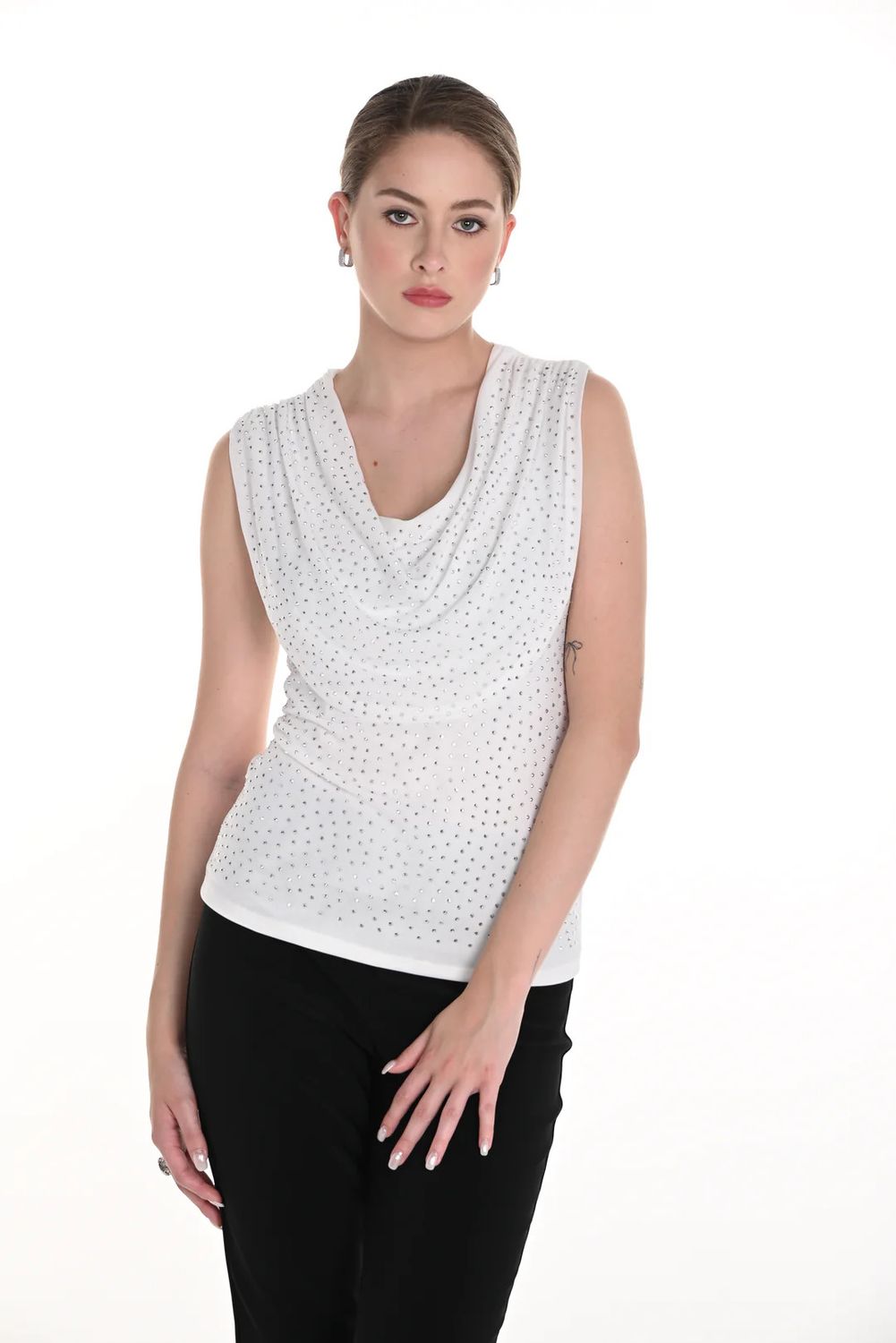 Cowl neck jewel embellished tank 