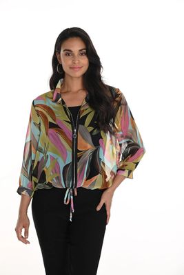 Botanical sheer sleeve zip jacket 