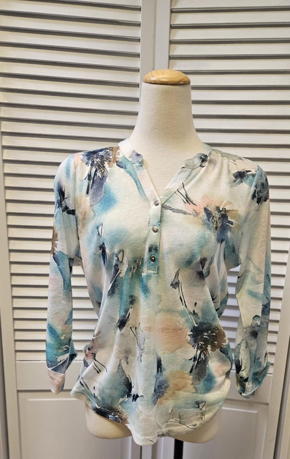 3/4 tab  sleeve henley print top, Color: Alani Mix, Size: S