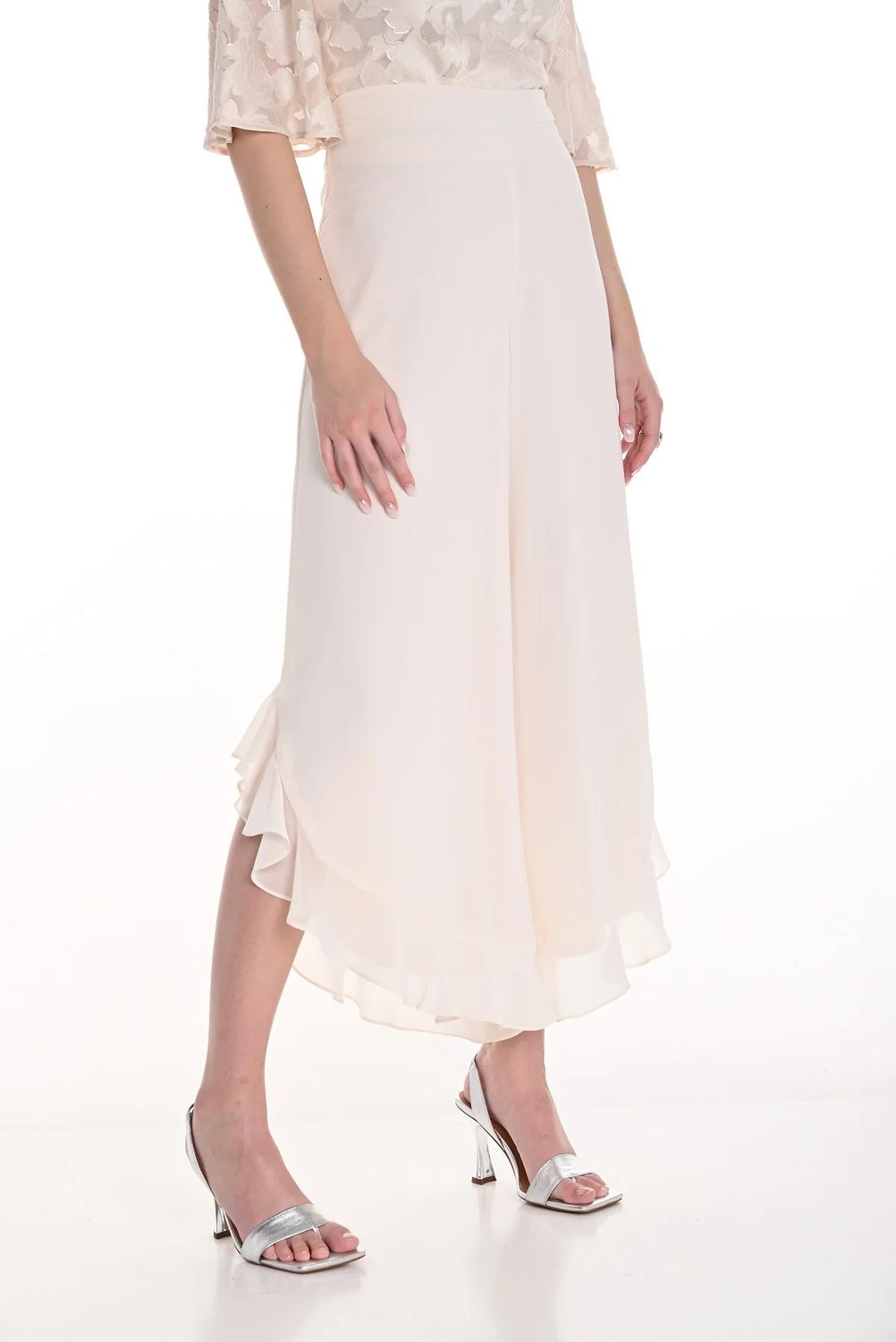Crop chiffon ruffle hem pant 