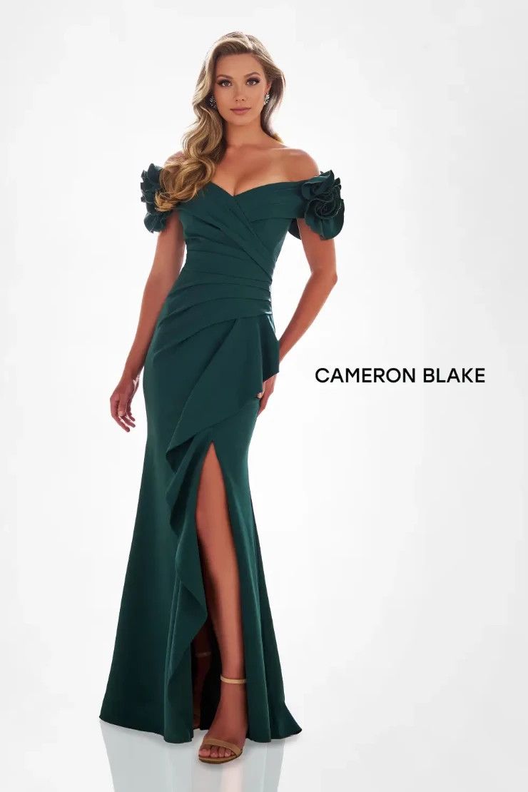3D Floral off-shoulder gown , Color: Spruce, Size: 10
