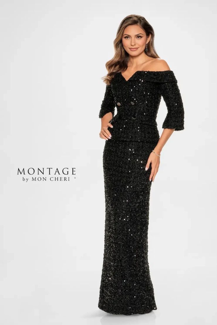 3D Tweed off- shoulder w/ skirt &amp; pant, Color: Black, Size: 12