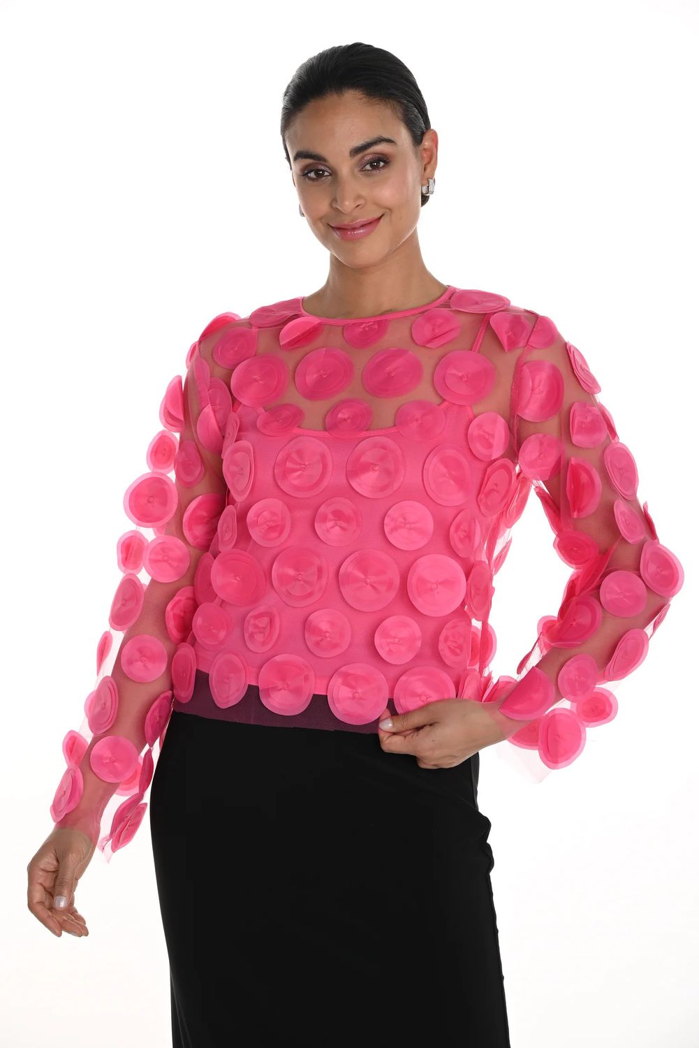 3D Circular Mesh Top w/ tank, Color: Fuchsia, Size: S