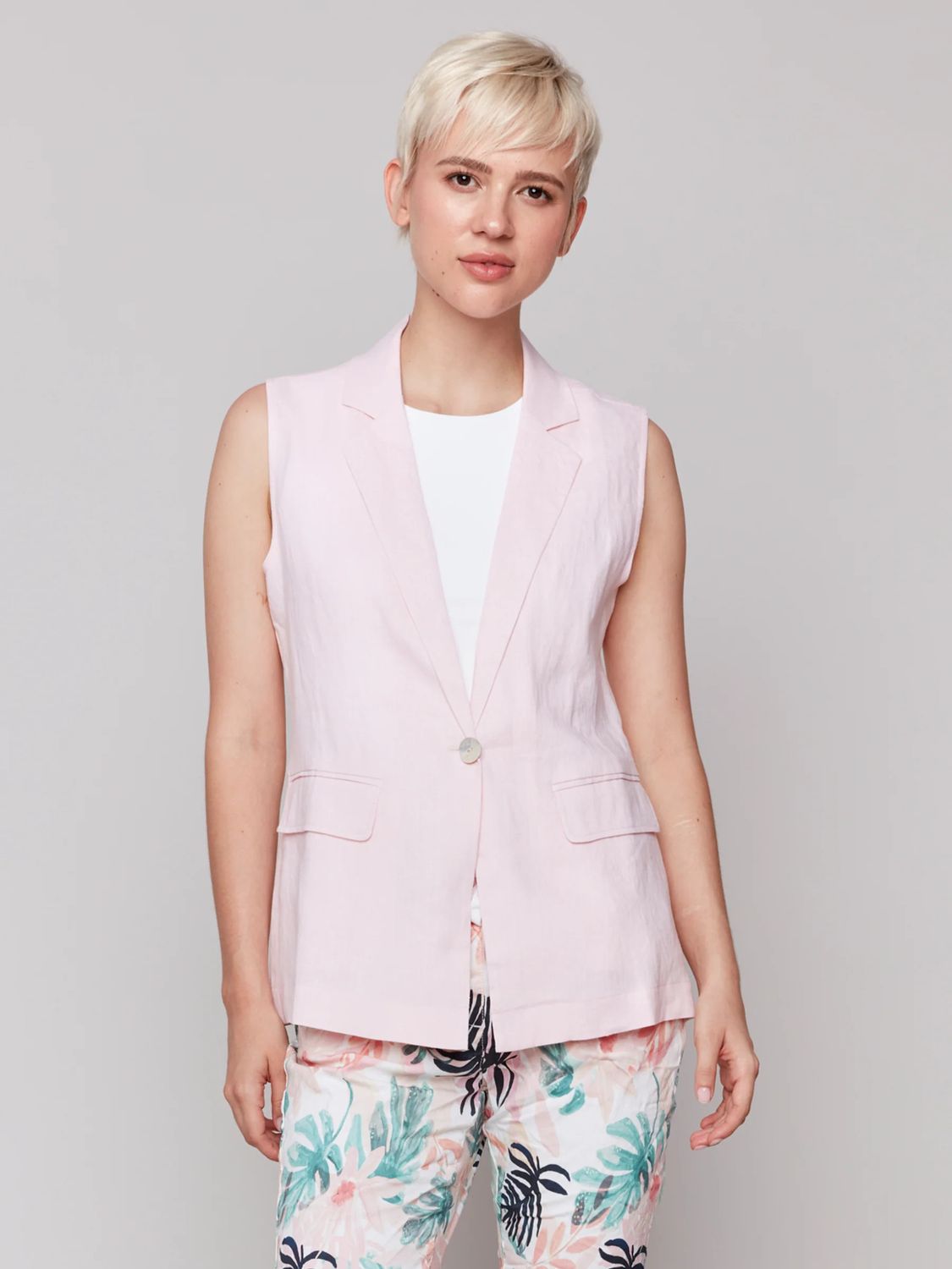Linen Tailored One Button Vest 