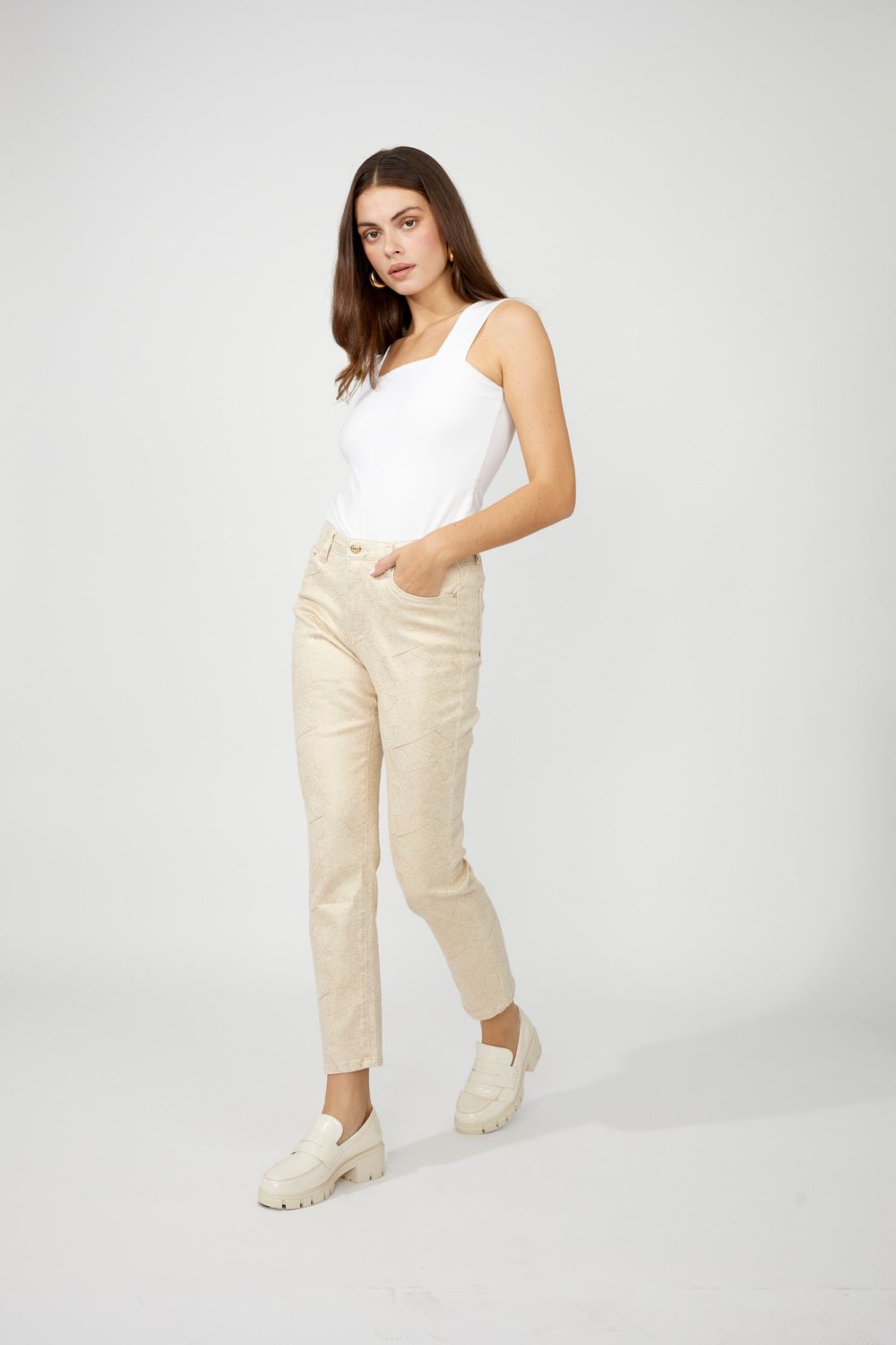 Abstract Casual Slim Pant, Color: Beige, Size: XS