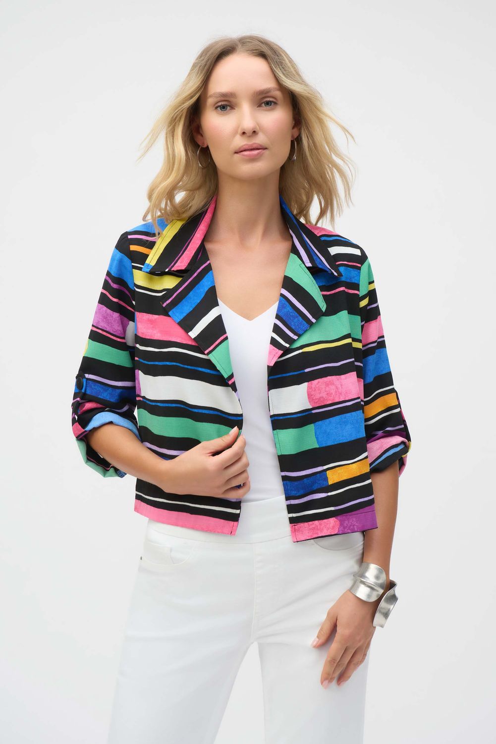 Abstract Puff Sleeve Blazer, Color: Black Multi, Size: 12