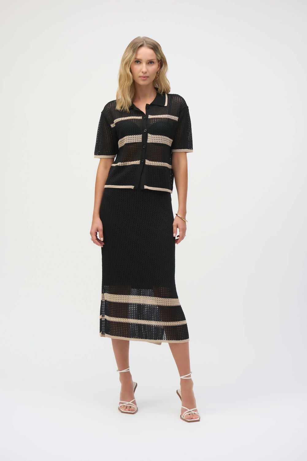 2pc Knit Crop Button Top &amp; Skirt, Color: Black/ Parchment, Size: S