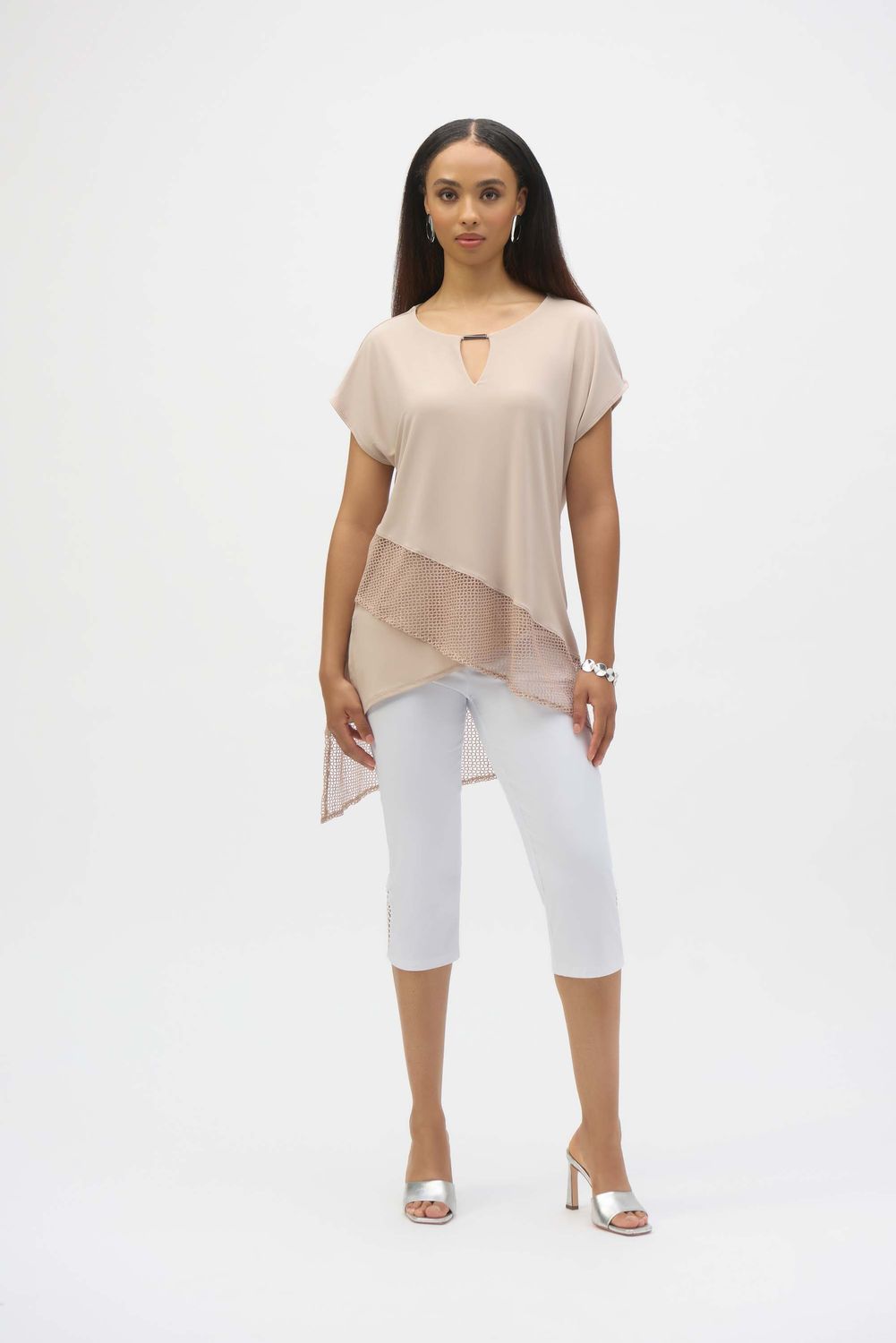 Asymmetrical hem v-neck, Color: Parchment, Size: 8