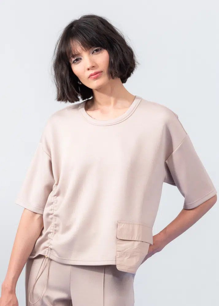 3/4 Sleeve Tee, Color: Taupe, Size: S