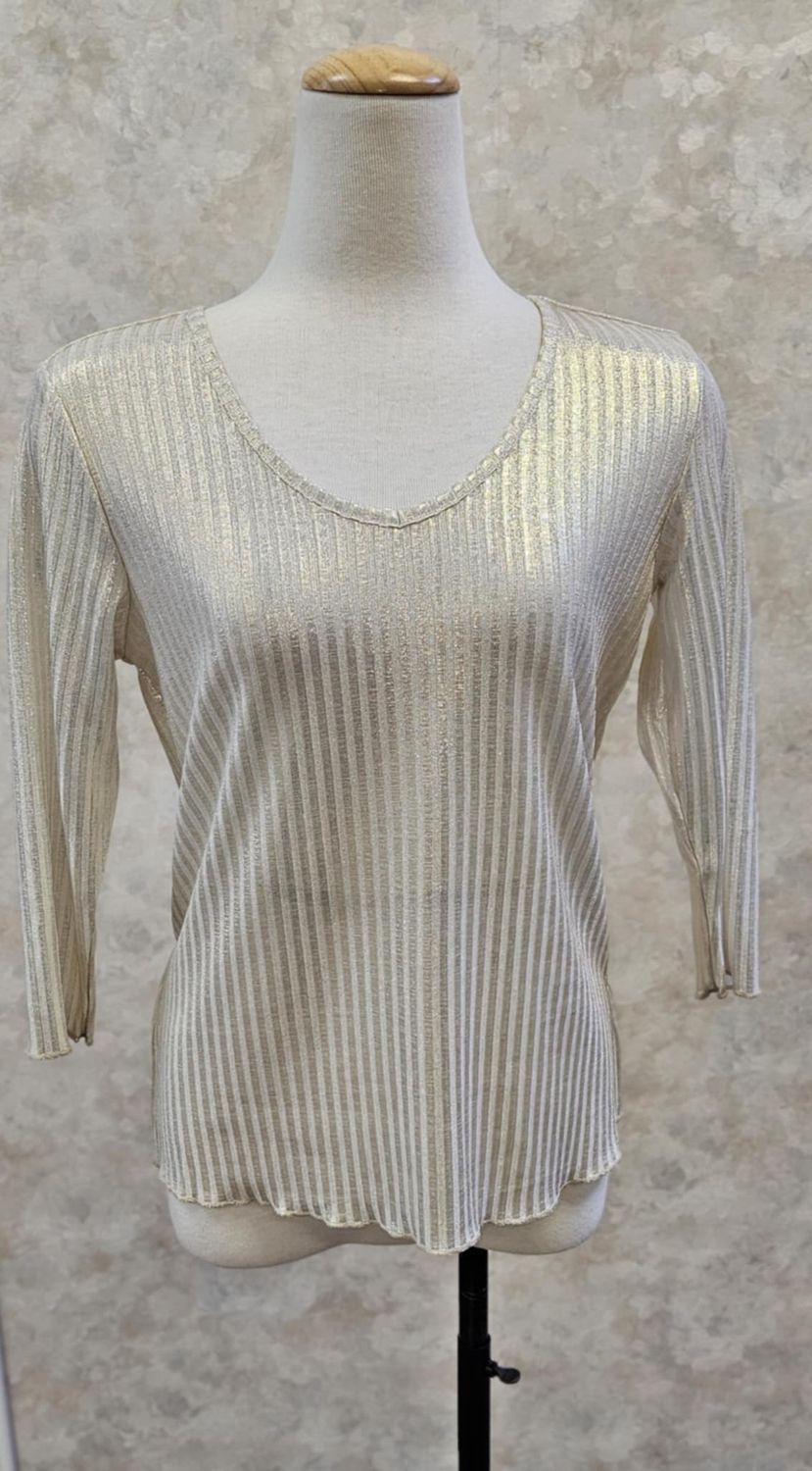 3/4 Sleeve Metallic Shine Top, Color: Gold, Size: S