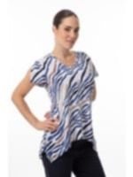 Asymmetrical V-Neck T-Shirt, Color: Blue/ Cream, Size: L