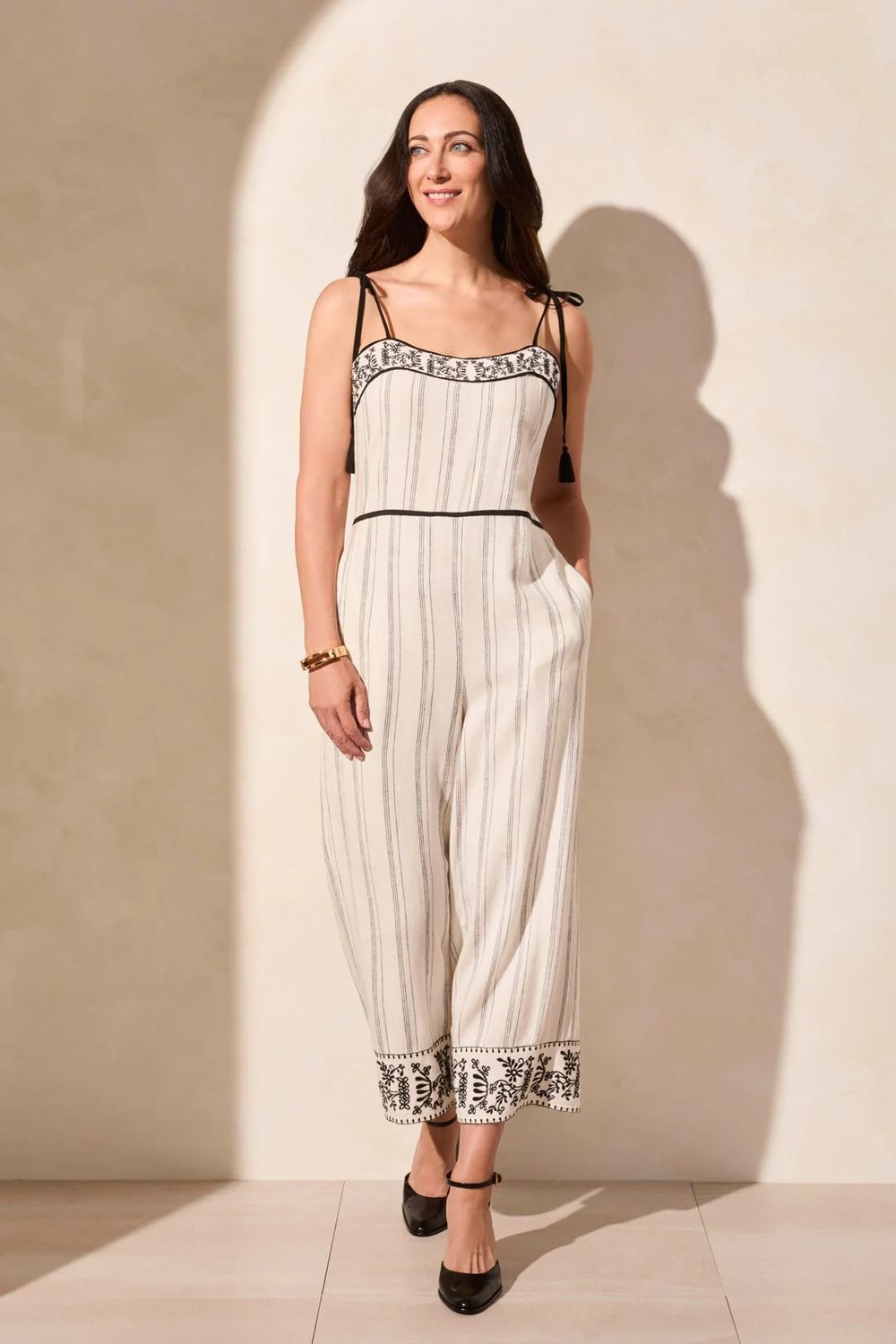 Embroidered Tassel Strap Jumpsuit 