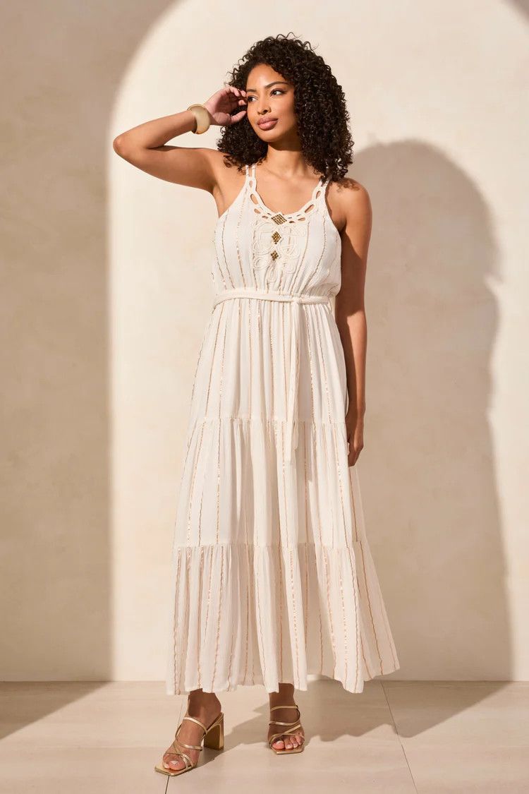 Metallic Stripe Beaded Detail Dress