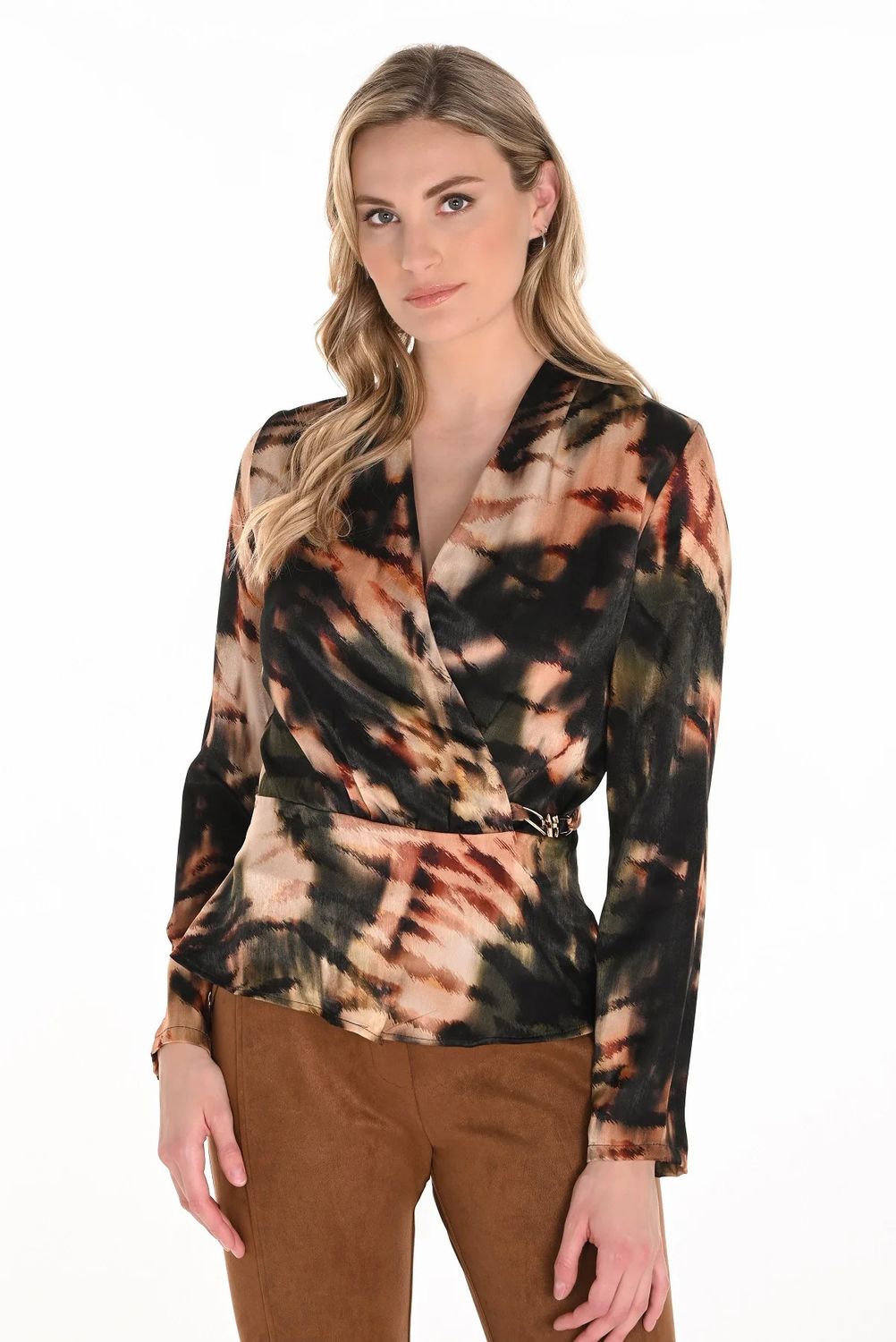 Cross Front Print Blouse