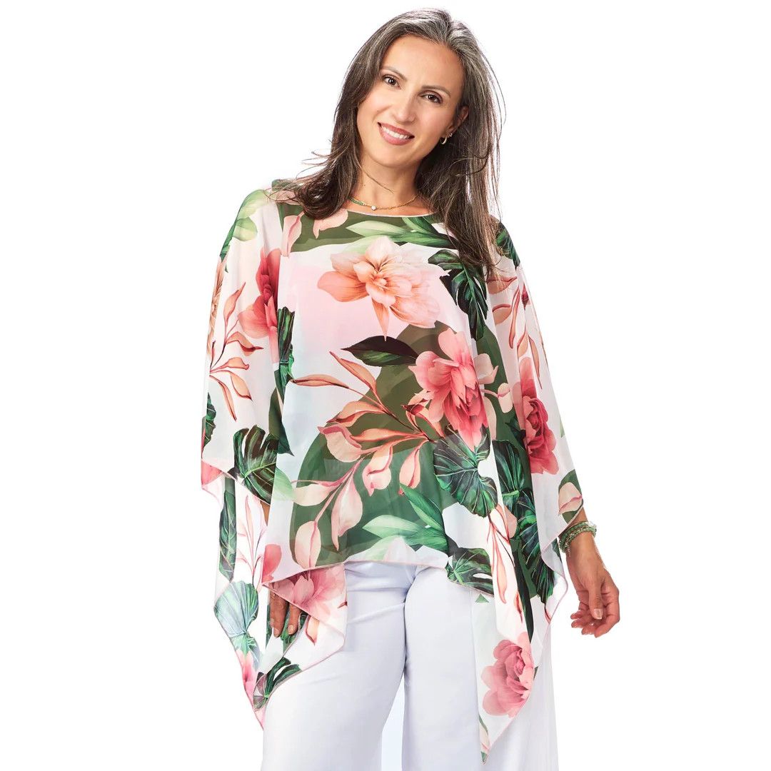 Mix Print Sheer Poncho
