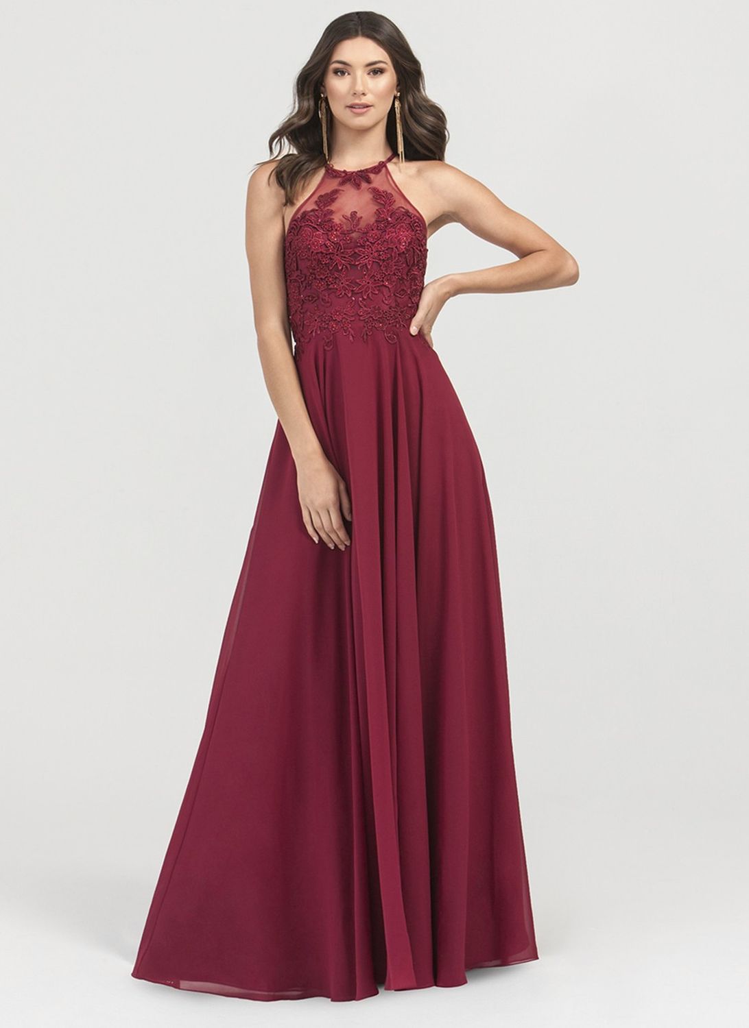 Halter Neck Adorned w/ Intricate Beading, Color: Wine, Size: 8