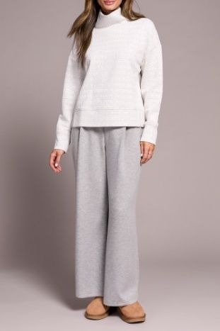 Funnel Neck Textured Long Sleeve , Color: H.FrostGrey, Size: XS