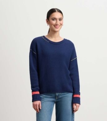 Waffle Knit Sweater, Color: Navy, Size: XS