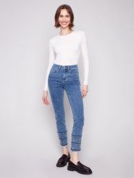 Embroidered Slim Leg 5 Pocket Stretch Denim