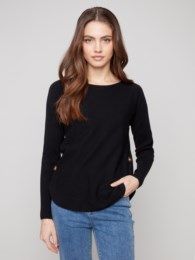 Boat Neck Sweater W/ Side Buttons
