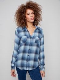 Soft Plaid Button Front Blouse 