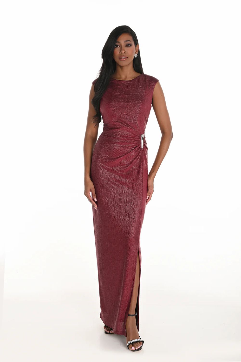 Maxi Bodycon Ruched Dress, Color: Bordeaux, Size: 10
