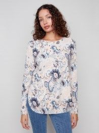 Printed Rounded Hem Sweater, Color: Blush, Size: XS