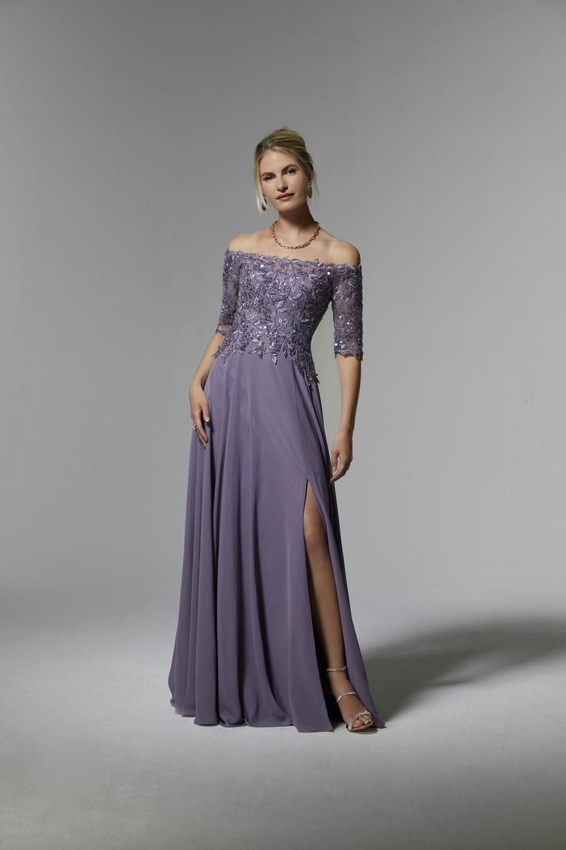 Botanical Off Shoulder Beaded Gown , Color: Lavender, Size: 16