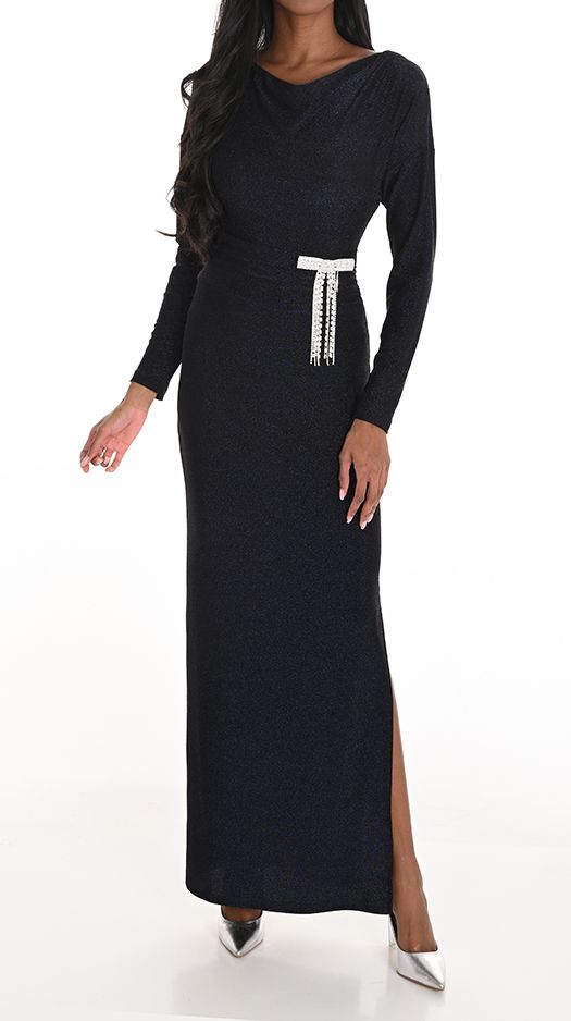 Shimmer Gown w/ Jewelled Brooch Detail, Color: Twilight, Size: 8