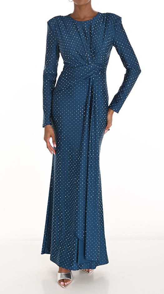All-Over-Embellished Long Gown , Color: Peacock, Size: XS