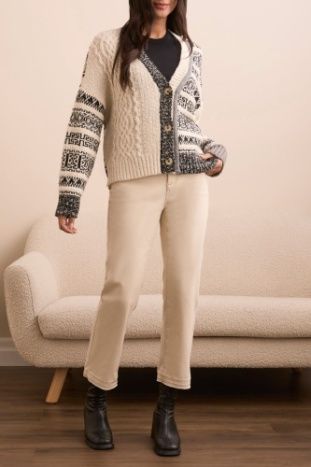 Multi Stitch Button Up Cardi, Color: M.Cream, Size: S