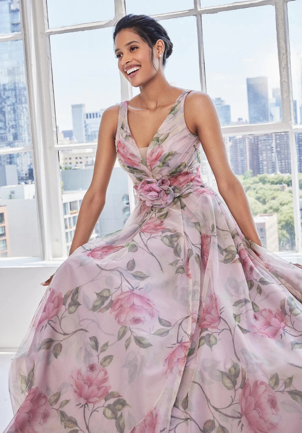 Floral Print Tulle Gown w/Rosette , Color: French Lilac, Size: 10
