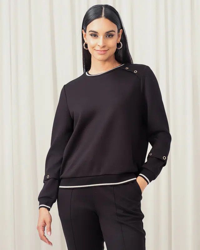 Delicate Eyelet Detail Sweater, Color: Black, Size: S