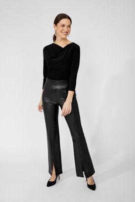 High-Waist Leatherette Slit Hem Pant