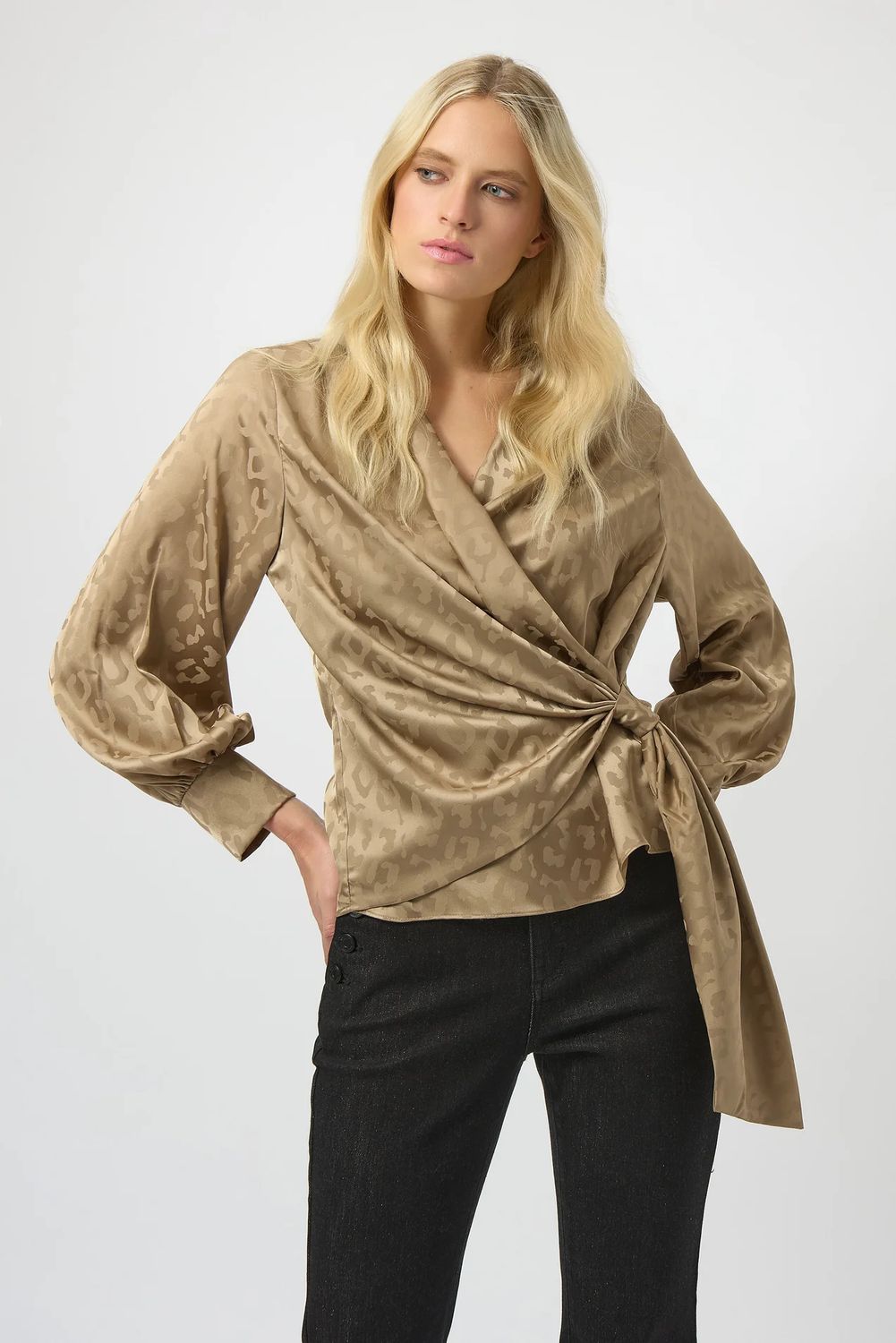 Silk Like Leopard Wrap Top, Color: Taupe, Size: 8