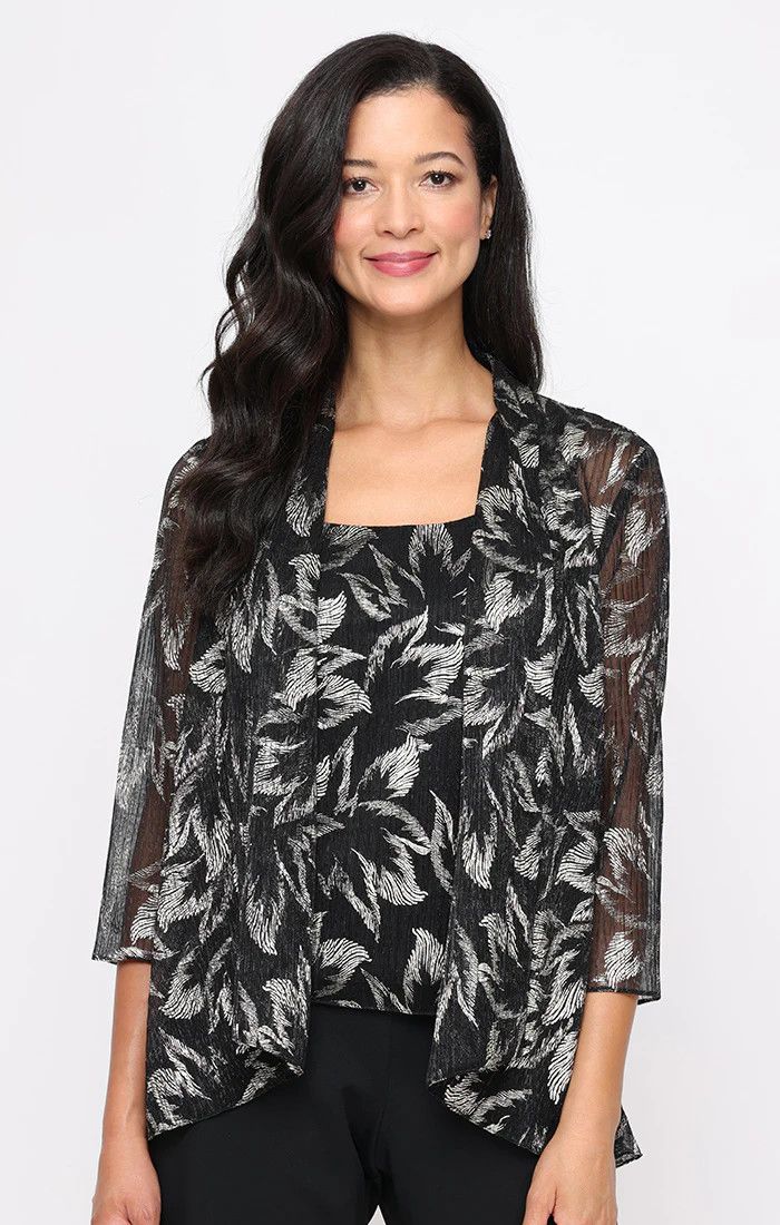 Foil Print Twinset Tank and Jkt, Color: Black/ Gold, Size: S