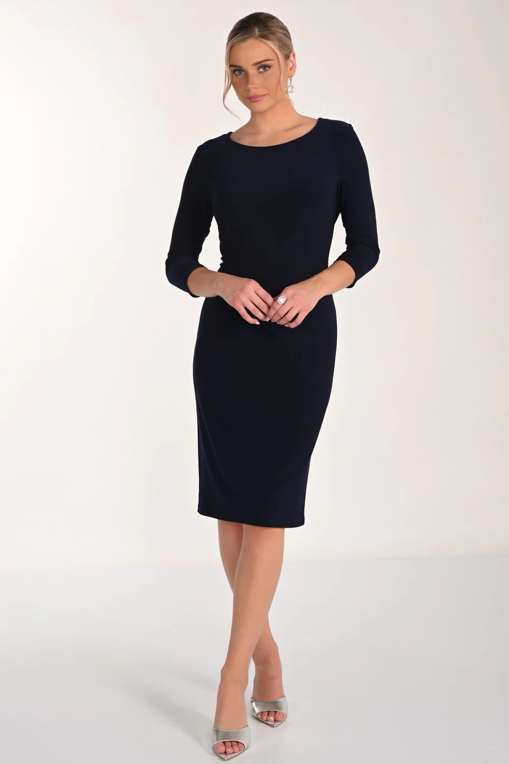 Draped Rhinestone Back Body Con Dress, Color: Midnight, Size: 10
