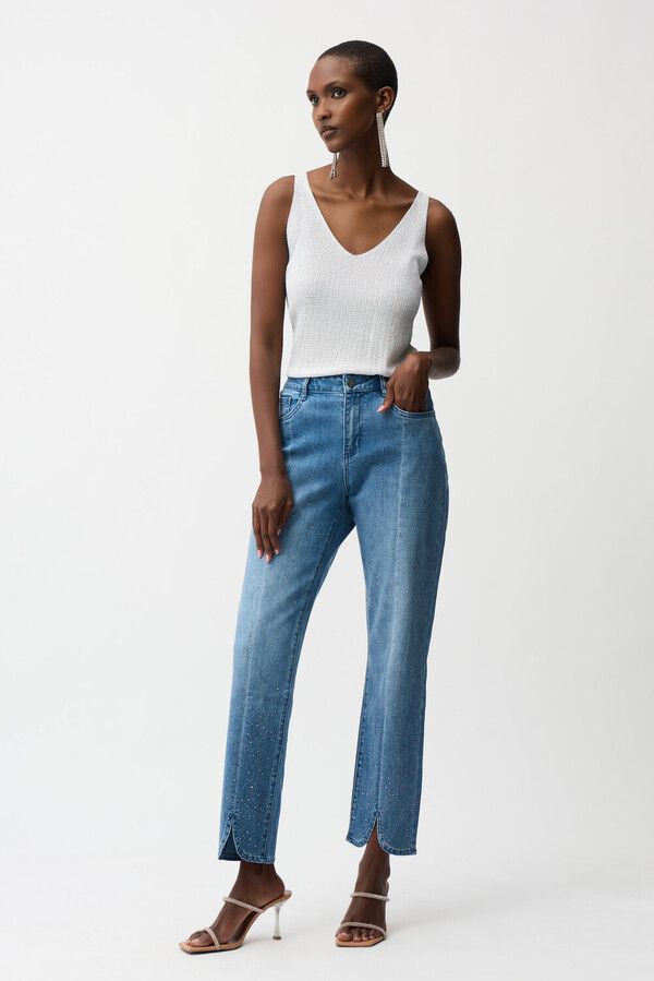 Slim Leg Rhinestone Hem Relaxed Jean 