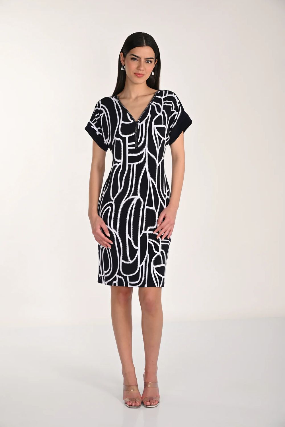 Diamanté Zip Neck Tee Dress, Color: Midnight / White, Size: 10