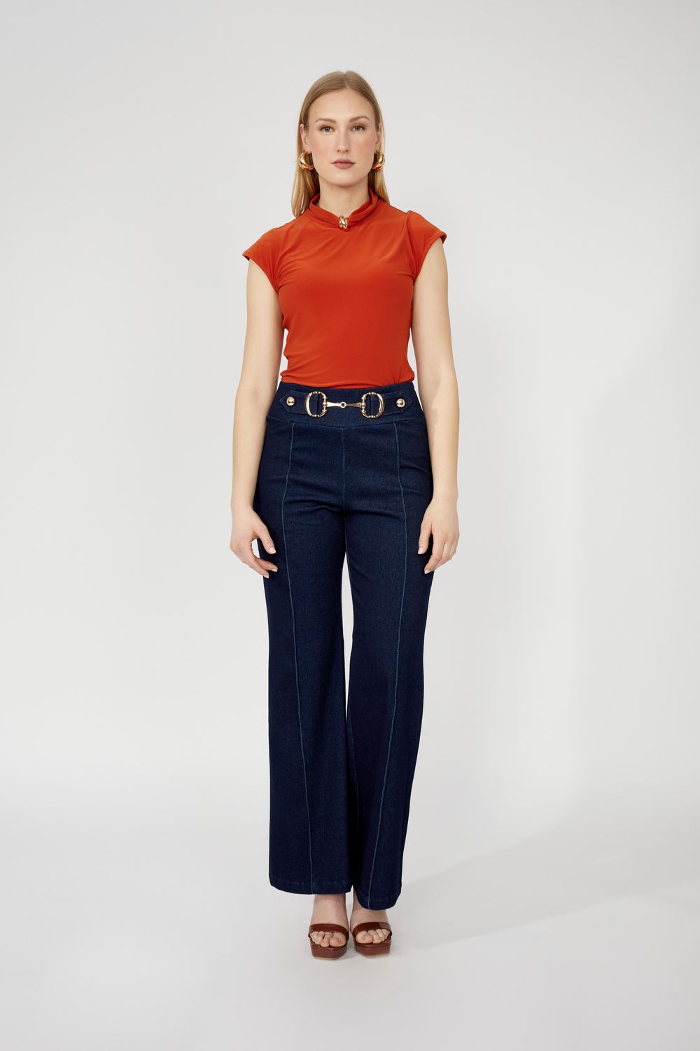 Belted High- Waisted Pant, Color: Blue, Size: S