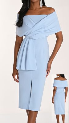 Mock Off-Shoulder Midi w/ Front Slit Detail