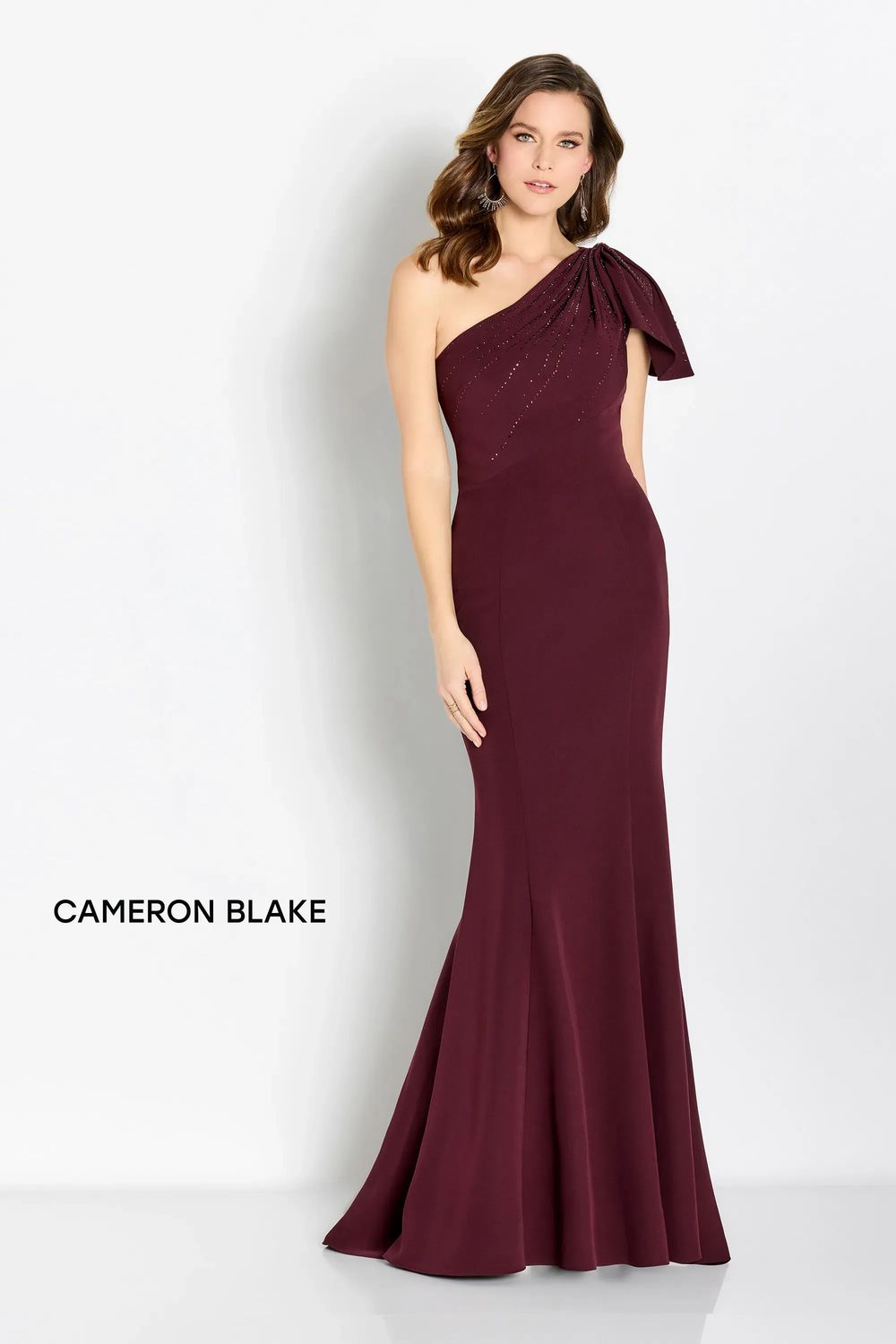 Bordeaux fit and flare one sleeve embellished gown, Color: Bordeaux, Size: 8