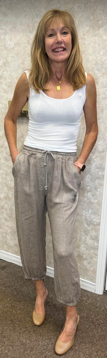 Linen pant with high-low cuff detail, Color: Fango Mocha, Size: S/M