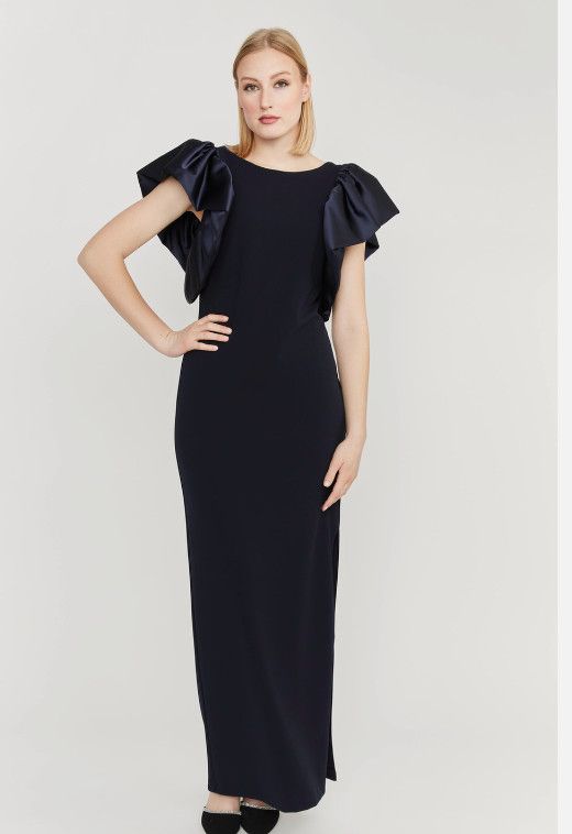  Ruffle sleeve gown, Color: Black, Size: 10